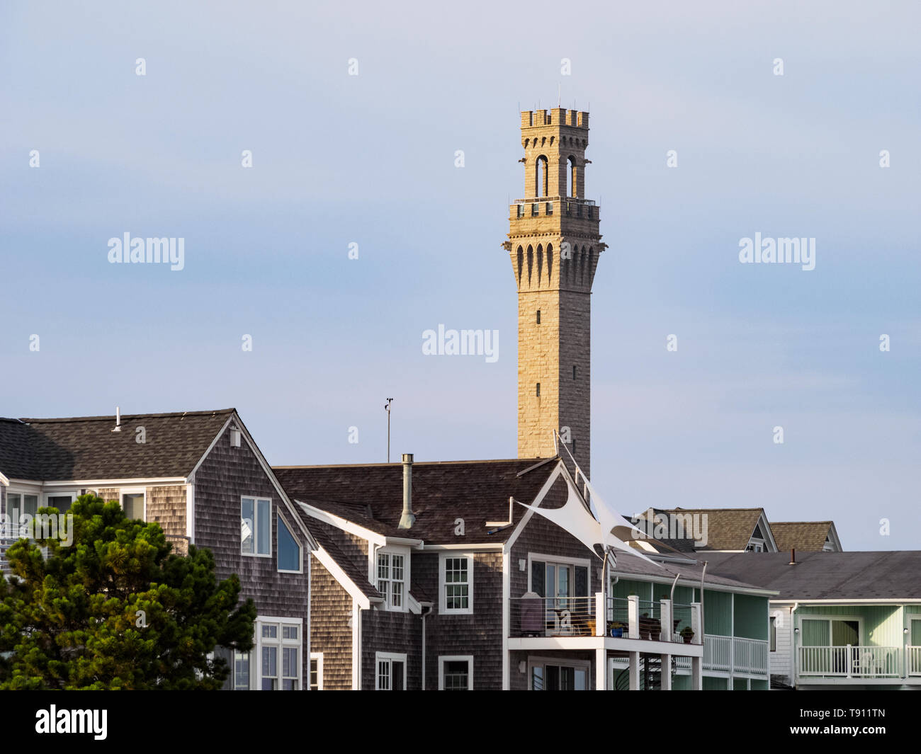 Il pellegrino monumento commemorativo del Mayflower il primo sbarco nel 1620, prima che i pellegrini diretti a Plymouth, a Provincetown, Cape Cod, MA. Foto Stock