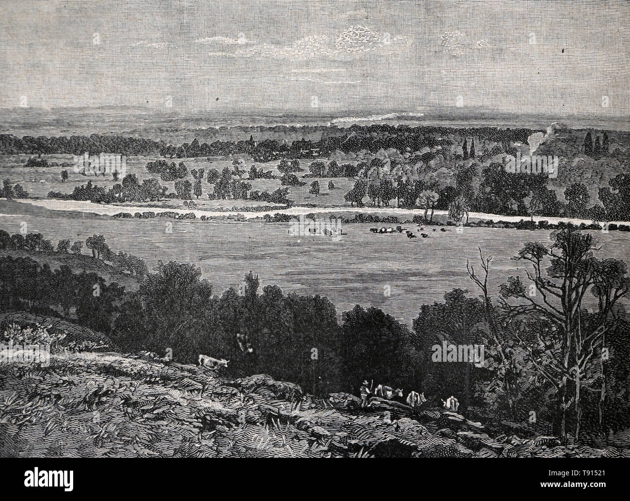 Illustrazione di Runnymede da Cooper's Hill Surrey come è nel 1215 A.D Foto Stock
