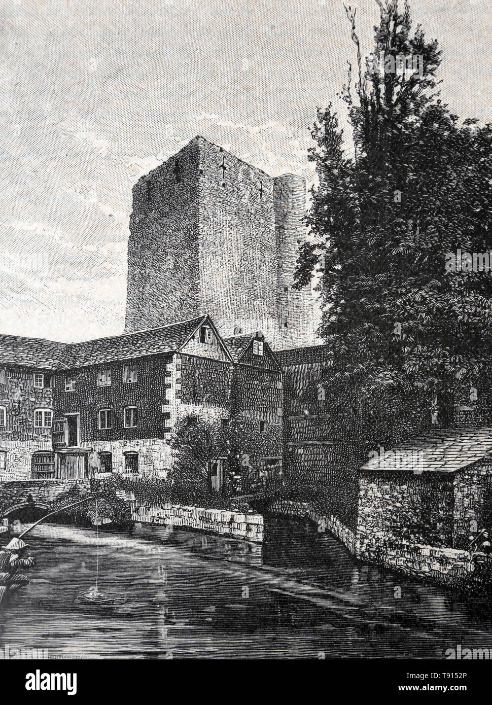 Illustrazione che raffigura la Torre di San Giorgio al Castello di Oxford dalla fotografia di Tunt & Co - servì come prigione per 800 anni re Carlo i era un prisone Foto Stock