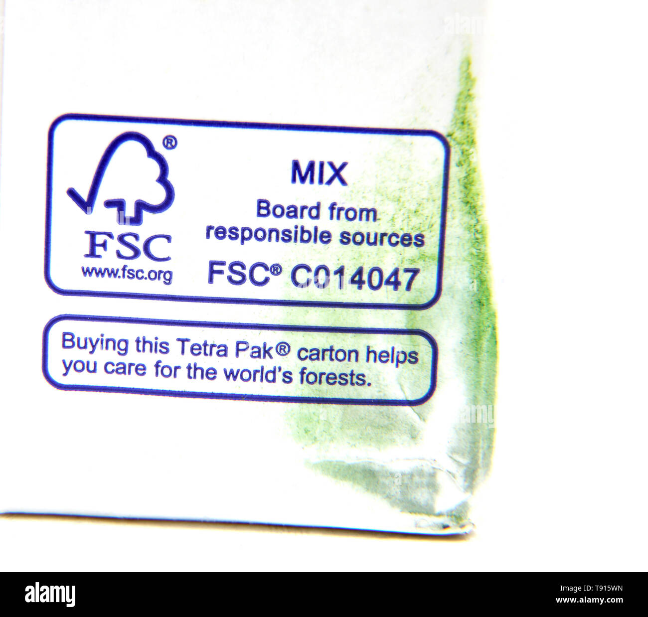 Tetra Pack con FSC (Forest Stewardship Council) il logo Foto Stock