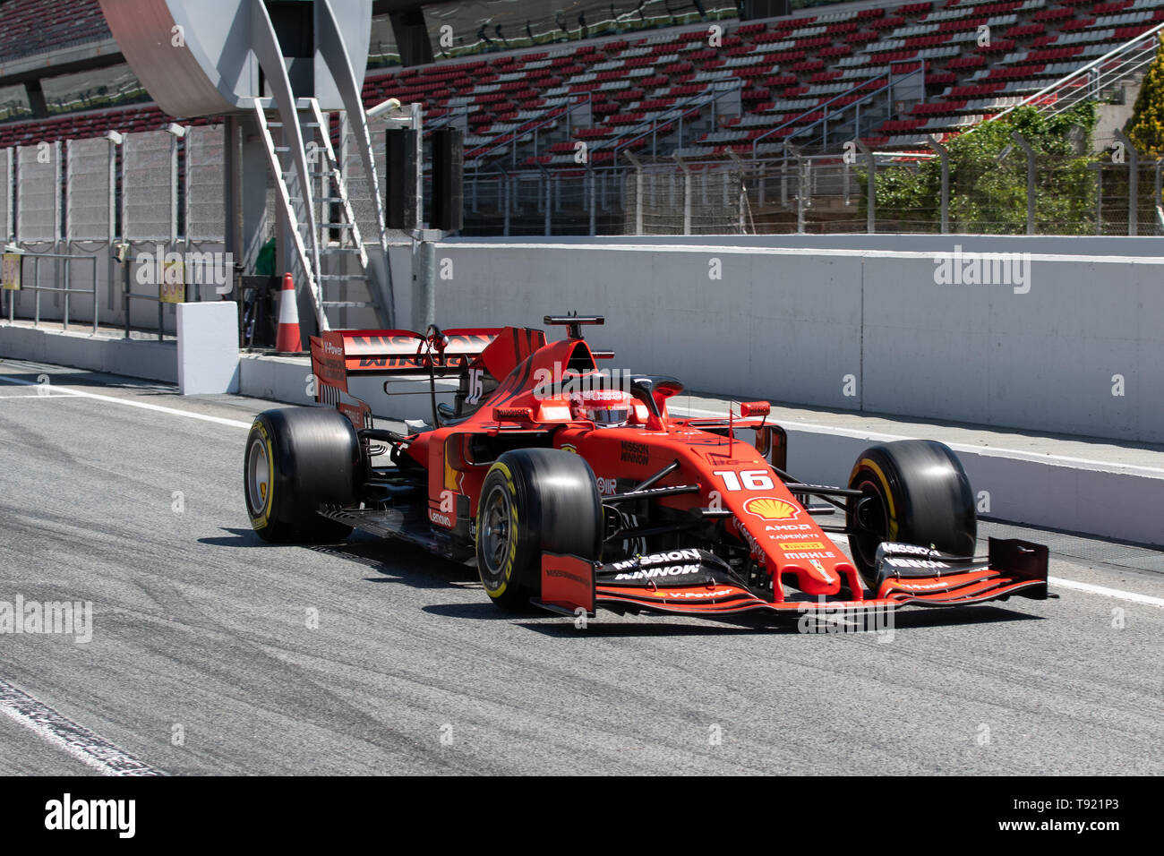 Barcellona, Spagna. Maggio 14th, 2019 - Charles Leclerc da Monaco 16 della Scuderia Ferrari in pista a F1 2019 Test al Circuit de Catalunya. Foto Stock