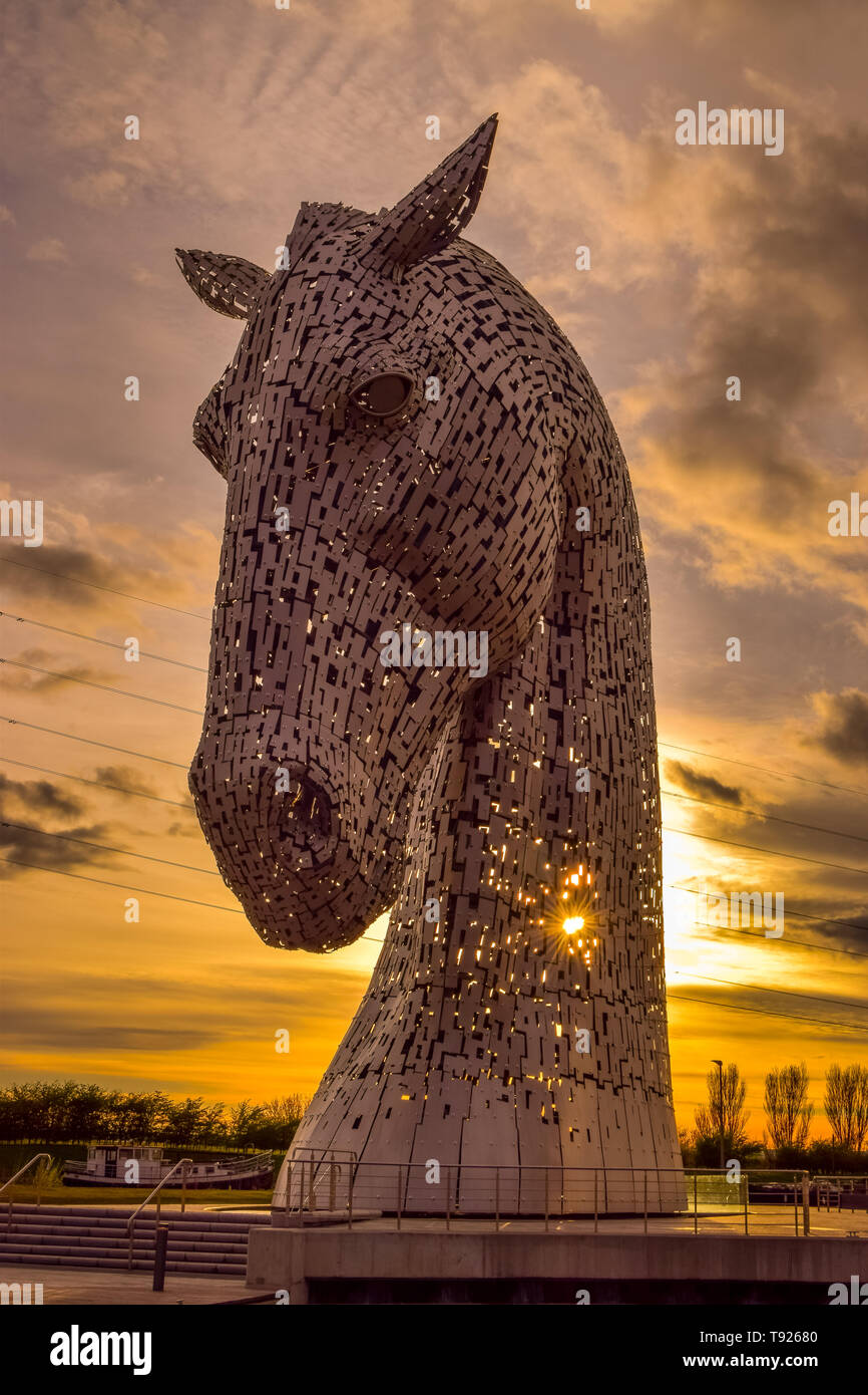 Il Kelpies vicino Falkirk Scozia Regno Unito Foto Stock