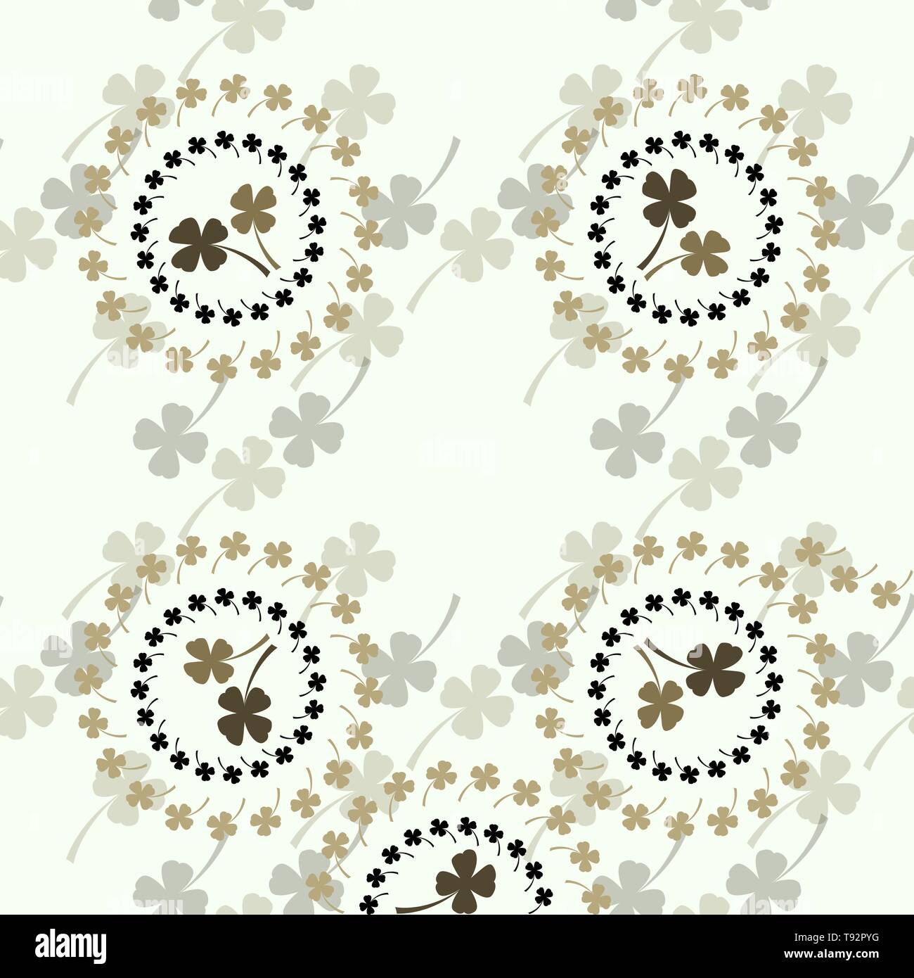 Modello senza cuciture con quattro leaf clover lascia sullo sfondo bianco Illustrazione Vettoriale