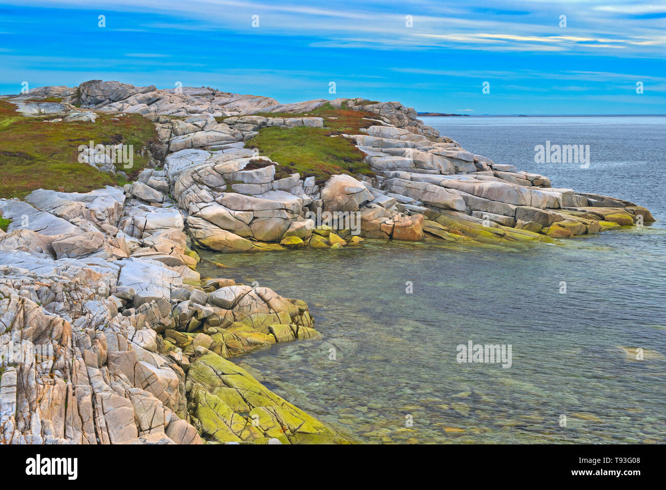 Costa rocciosa lungo l'Oceano Atlantico Rose Blanche Terranova e Labrador Canada Foto Stock
