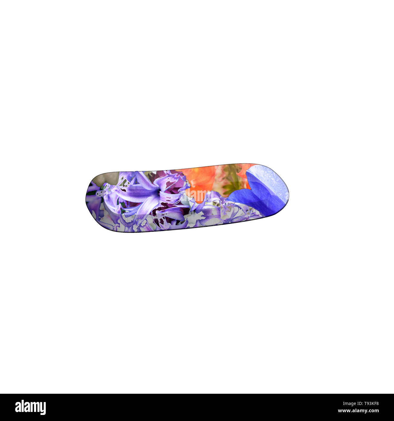 Il meno - simbolo parte di un insieme di lettere, numeri e simboli di 3D alfabeto realizzato con coloratissime immagini floreali su sfondo bianco Foto Stock