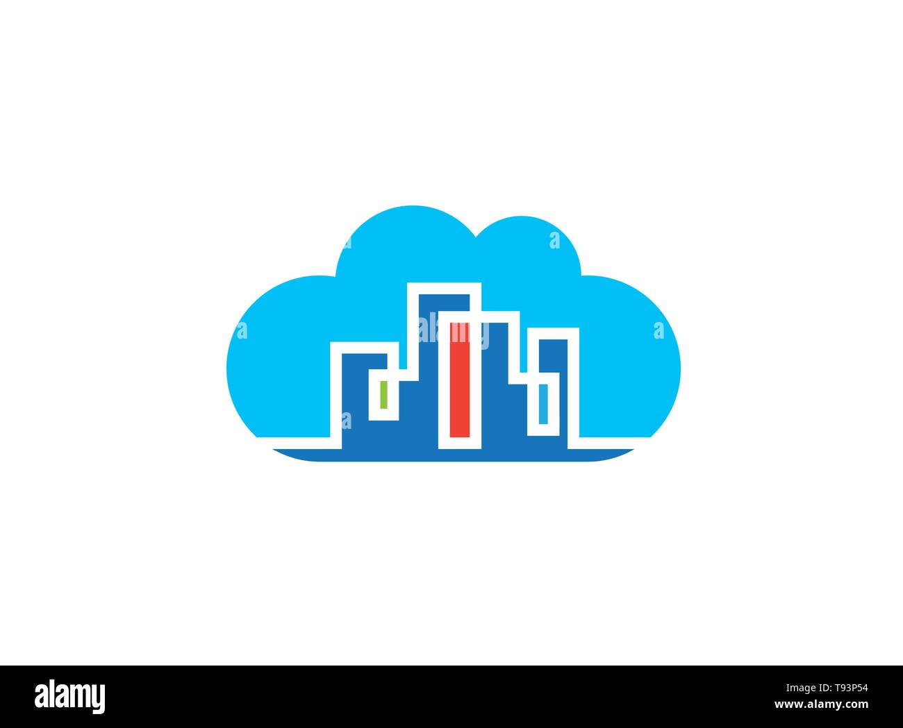 Costruzione in casa cittadina all'interno di un grande cloud Logo design Illustrazione Vettoriale