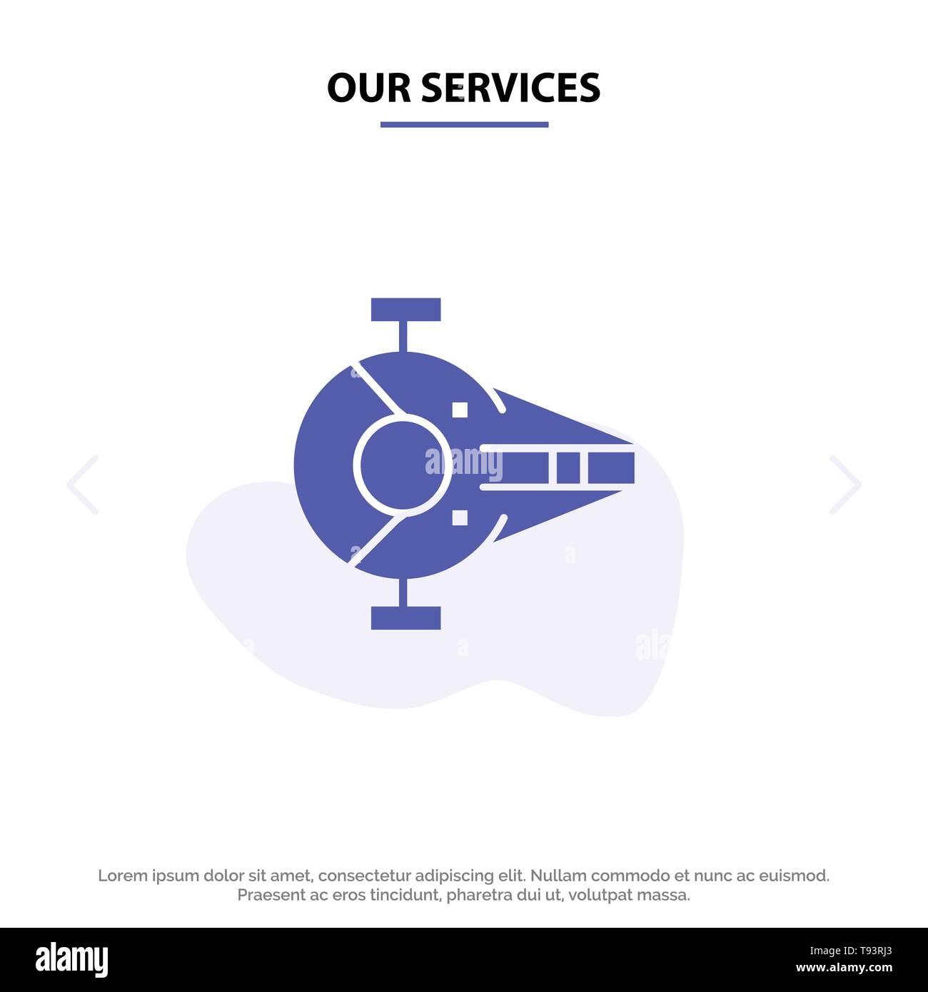 I nostri servizi Cruiser, Fighter, Interceptor, nave spaziale glifo solido icona scheda Web Template Illustrazione Vettoriale