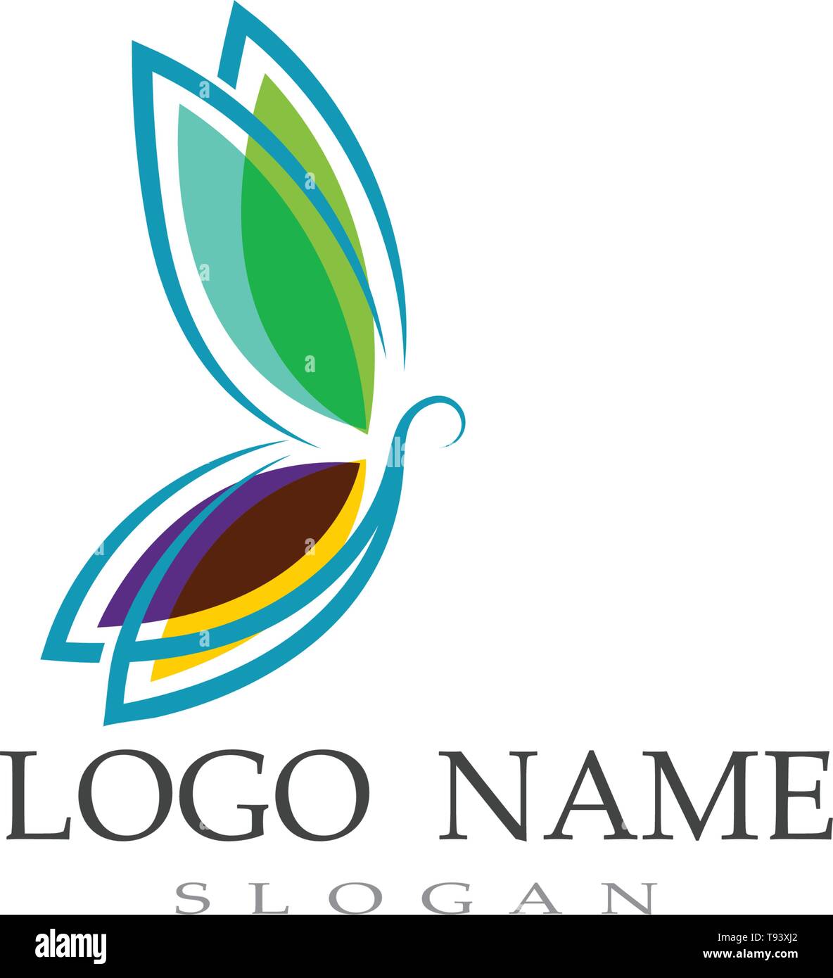 Logo a forma di farfalla e simbolo di disegno vettoriale Illustrazione Vettoriale
