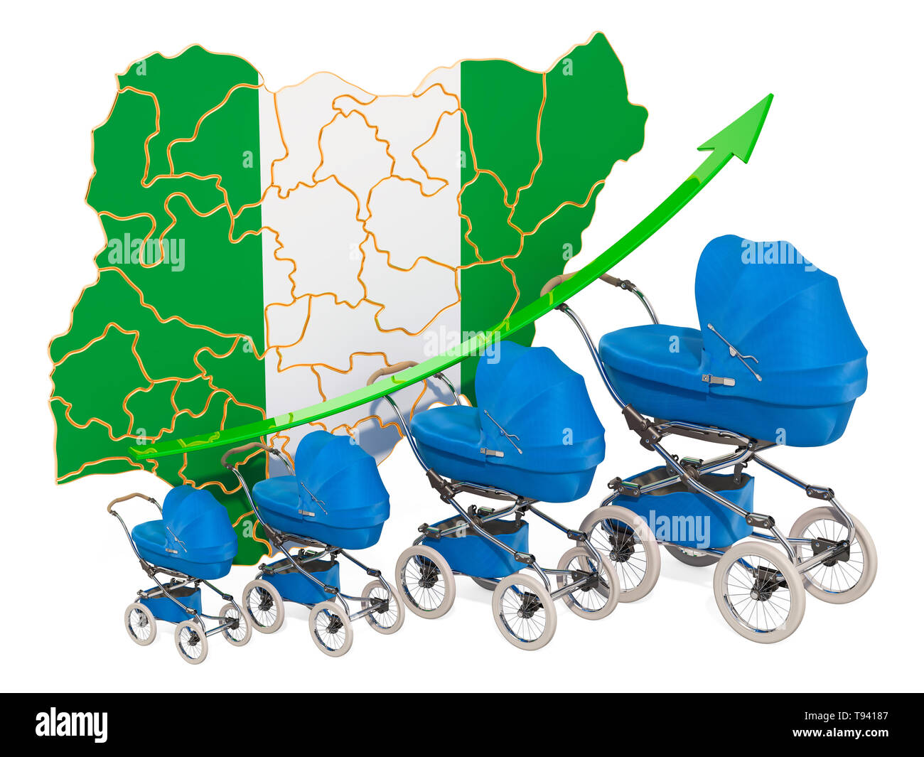 Cresce il tasso di natalità in Nigeria, concetto. 3D rendering isolati su sfondo bianco Foto Stock