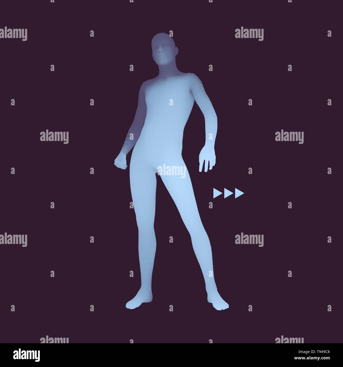 In piedi Man. 3D il corpo umano modello. Elemento di design. L uomo sta in piedi. Illustrazione Vettoriale. Illustrazione Vettoriale