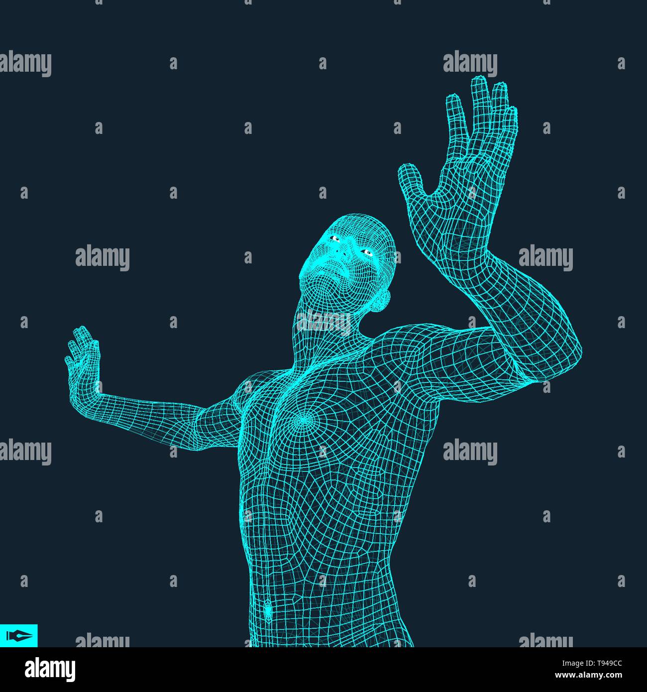 Modello 3D dell'uomo. Corpo Umano Modello di filo. Elemento di design. Tecnologia illustrazione vettoriale. Illustrazione Vettoriale