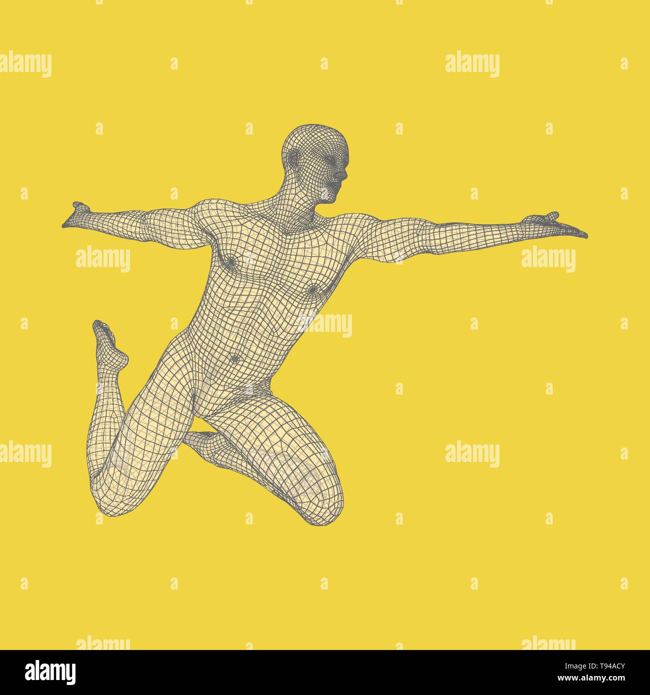 Modello 3D dell'uomo. Corpo Umano Modello di filo. Elemento di design. Tecnologia illustrazione vettoriale. Illustrazione Vettoriale