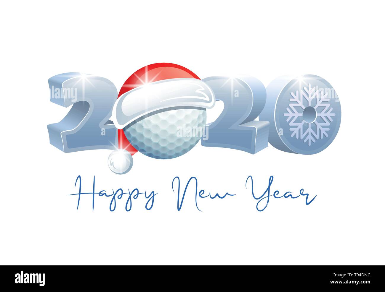 2020. Felice Anno Nuovo! Sport biglietto di auguri con la pallina da golf e Santa Claus hat. Illustrazione Vettoriale. Illustrazione Vettoriale