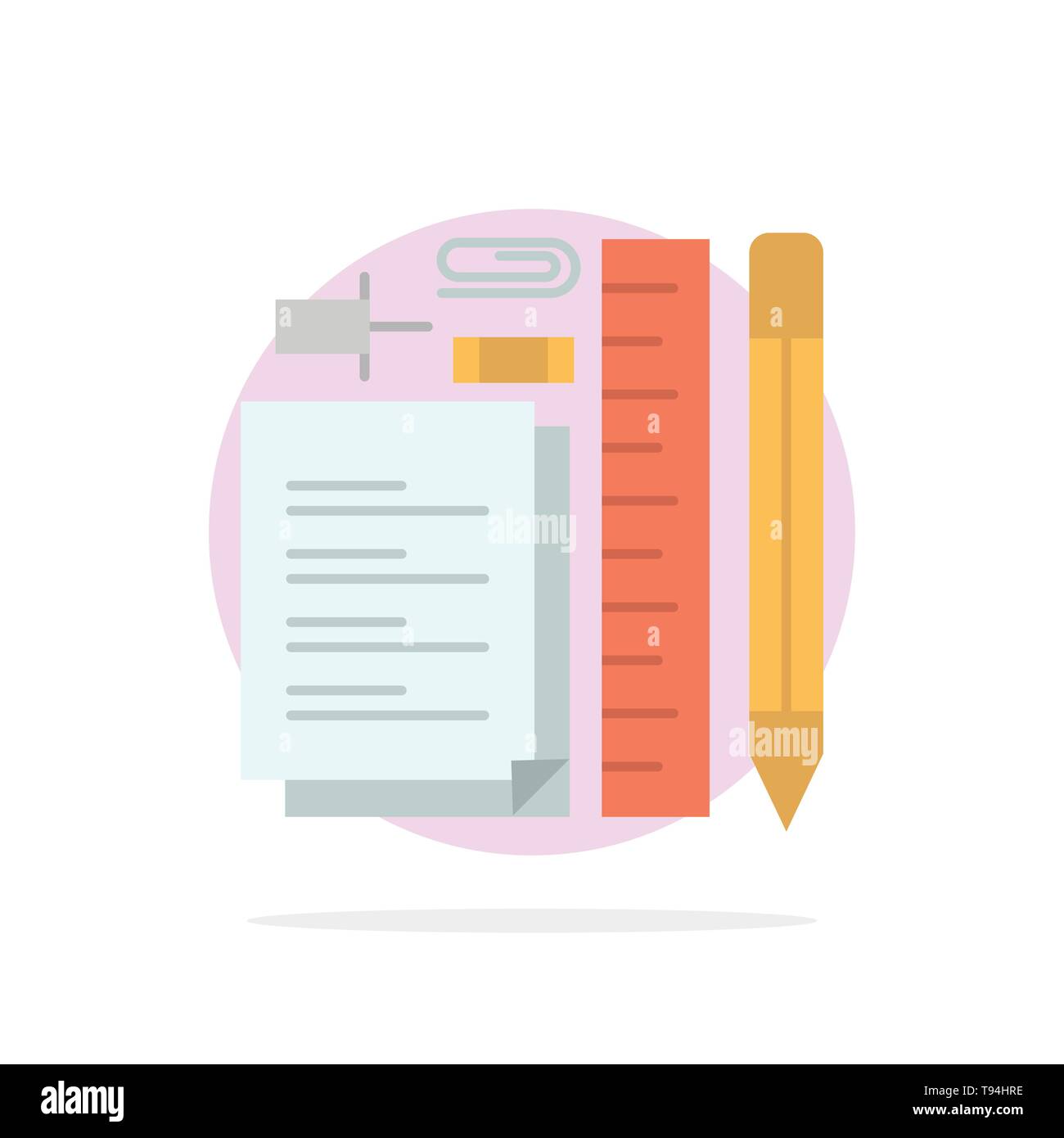 Fermo, matita, penna, Notepad, Pin Abstract cerchio piatto di sfondo icona del colore Illustrazione Vettoriale