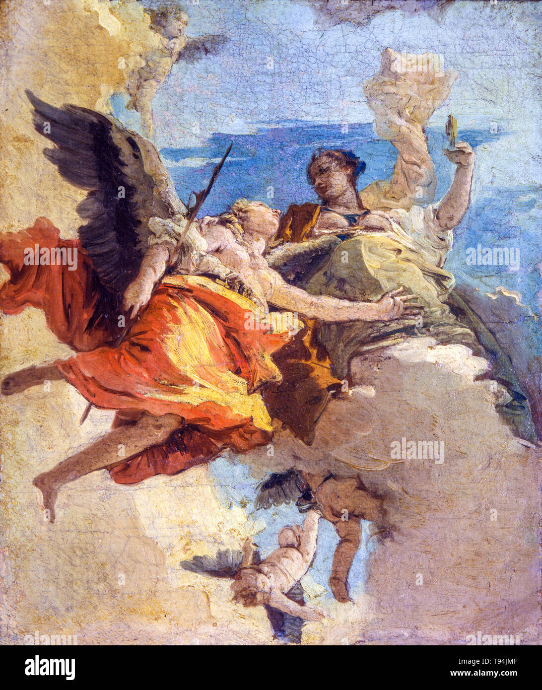 Giovanni Battista Tiepolo, Allegoria della virtù e della nobiltà (schizzo), pittura ad olio su tela, 1740 circa Foto Stock