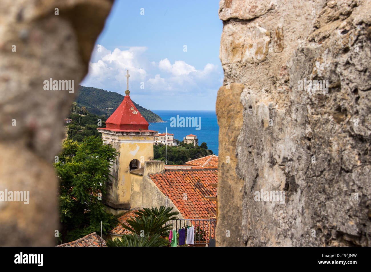 Agropoli, perla del Cilento, vista del castello medievale Foto Stock