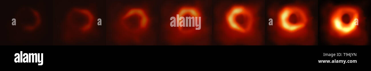 La rappresentazione visiva delle fasi di un buco nero, ha rivelato il 10 aprile 2019 dagli scienziati. Buco nero al centro della galassia Messier 87, o Foto Stock