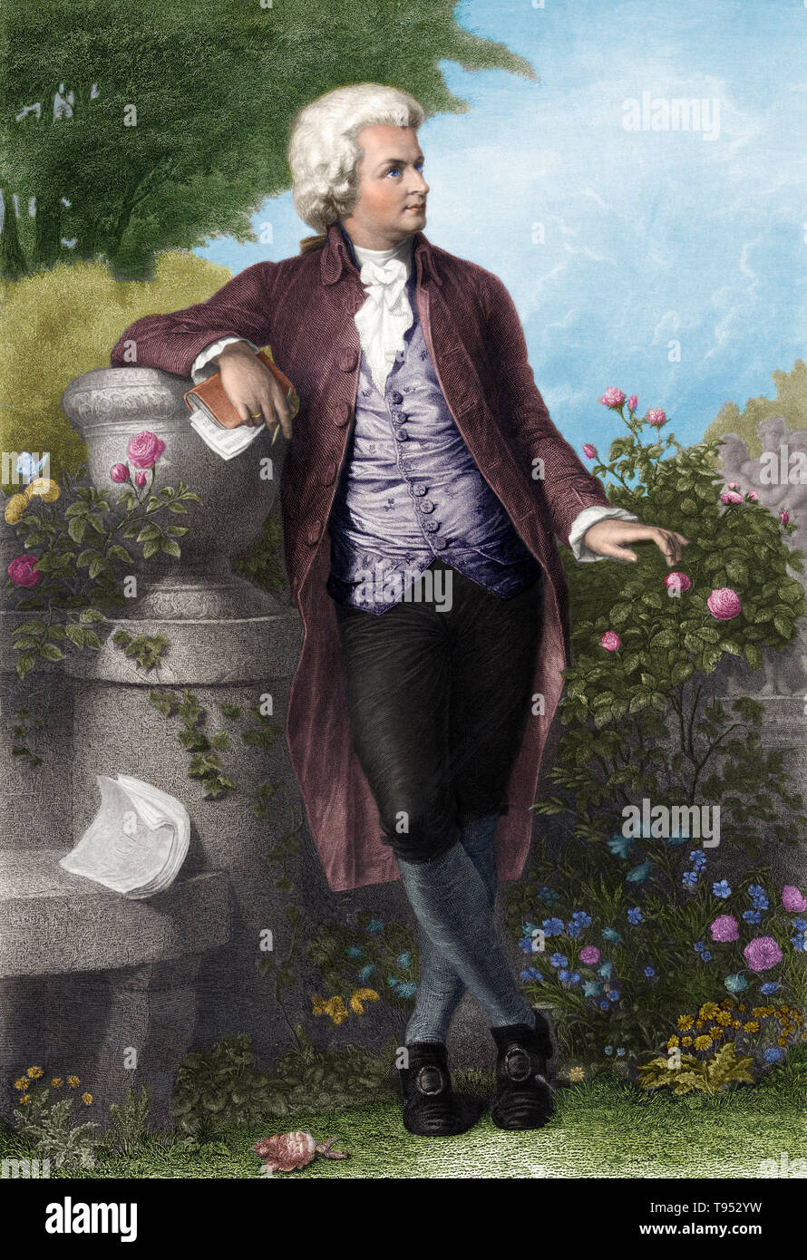 Wolfgang Amadeus Mozart (Gennaio 27, 1756 - 5 dicembre 1791) era un prolifico e influente compositore d'epoca classica. Egli ha composto oltre 600 opere, molti hanno riconosciuto come pinnacoli di sinfonico, concertante, camera, operistica, e musica corale. Egli è tra i più universalmente popolari di compositori di musica classica. Mozart è stato un bambino prodigio autorità sulla tastiera e violino, ha composto da cinque anni di età e eseguita prima di royalty europea. Foto Stock