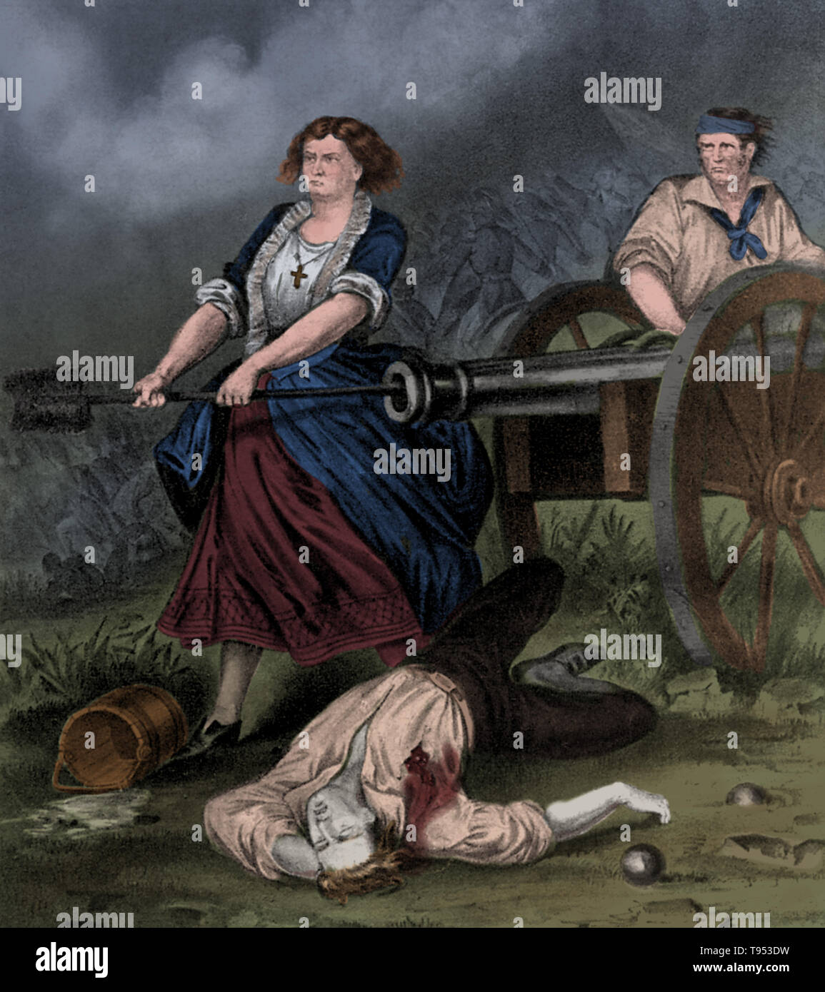 Currier & Ives Stampa di Molly Pitcher nella battaglia di Monmouth. La battaglia di Monmouth era una guerra rivoluzionaria americana battaglia combattuta il 28 giugno 1778 in Monmouth County, New Jersey. L'esercito continentale sotto generale George Washington ha attaccato il posteriore dell'Esercito britannico colonna comandata dal tenente generale Sir Henry Clinton come hanno lasciato Monmouth Court House. Foto Stock