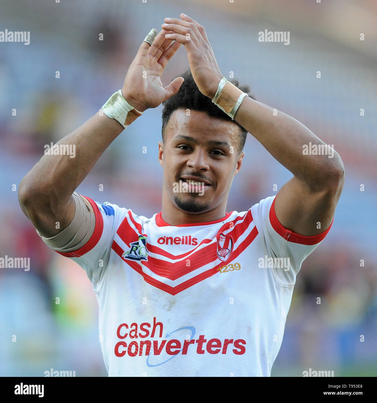 Huddersfield, Regno Unito, 12 5 2019. Il 12 maggio 2019. John Smiths Stadium, Huddersfield, Inghilterra; Rugby League Coral Challenge Cup, Huddersfield Giants vs Saint Helens; Regan grazia di Saint Helens. Dean Williams/RugbyPixUK Foto Stock