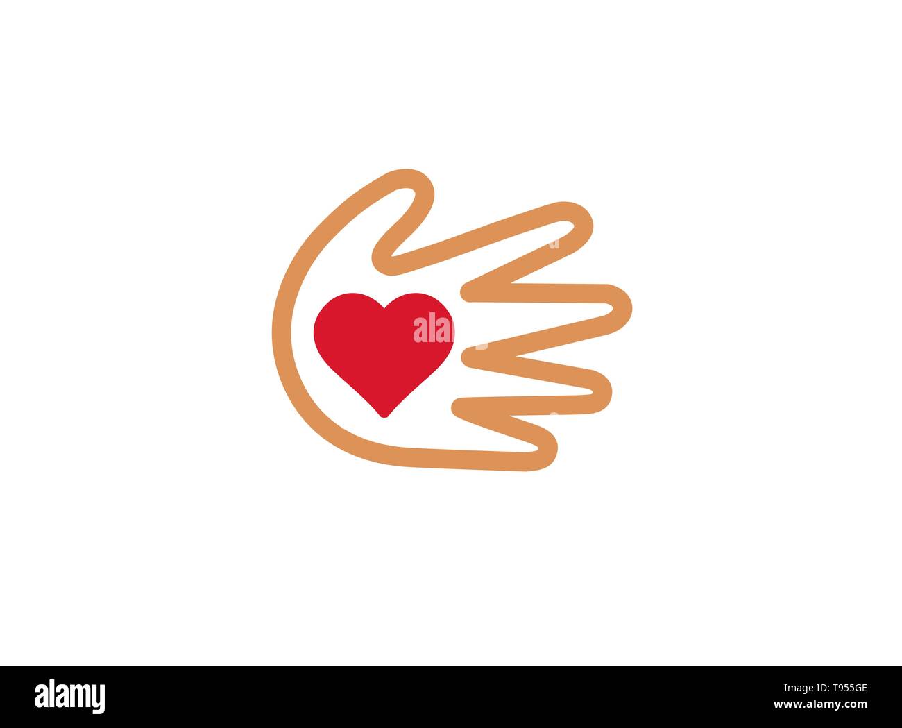 Cuore dentro la mano per proteggere le piante per la progettazione del logo Illustrazione Vettoriale