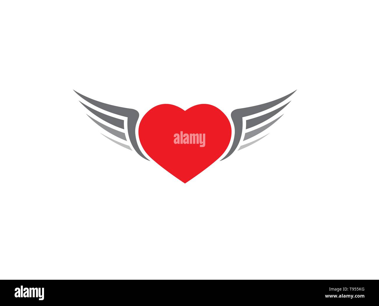 Cuore rosso con ali aperte icona sullo sfondo bianco per logo design Illustrazione Vettoriale