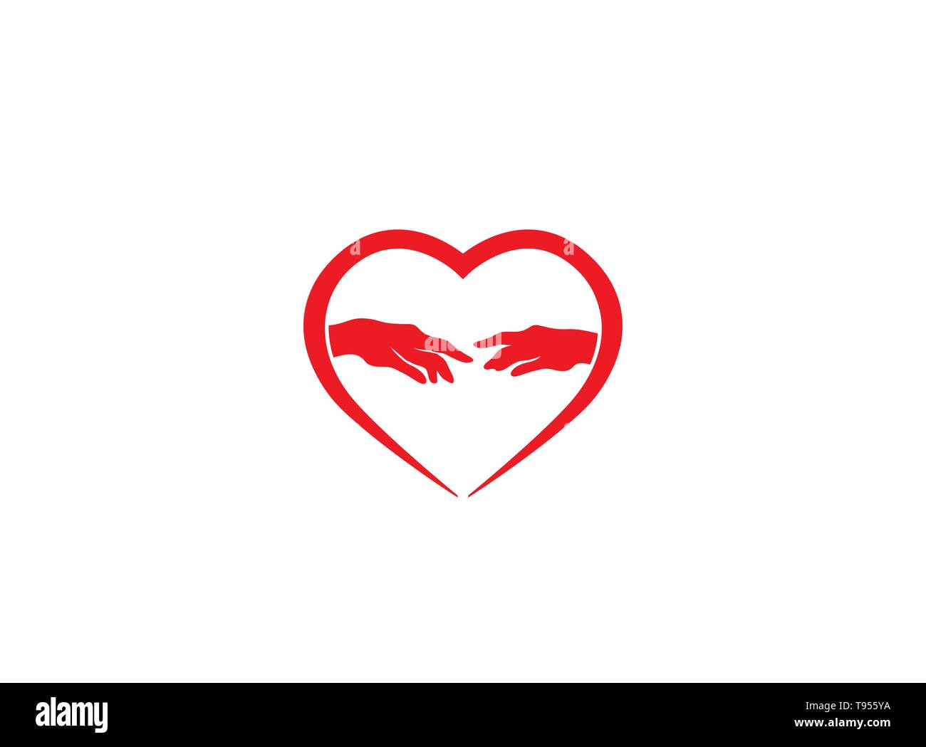 Logo dialisi, cuore e mani, design vettoriale di incontro Illustrazione Vettoriale