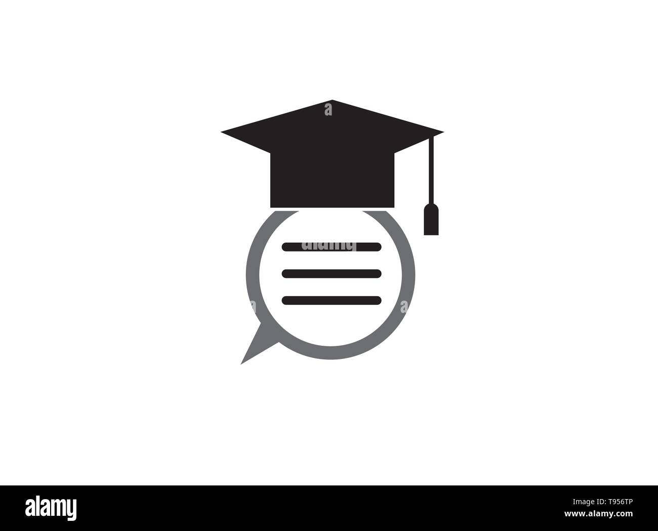Graduazione cappello con un dialogo interno icona chat per logo design illustrazione Illustrazione Vettoriale