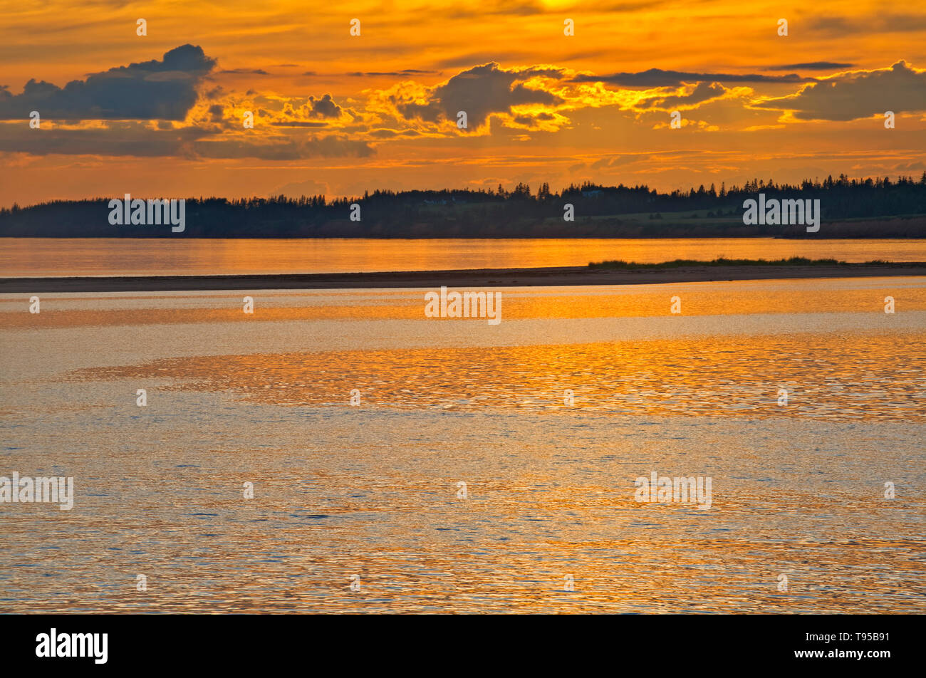 Il tramonto del Northumberland Strait Isole di legno Prince Edward Island in Canada Foto Stock