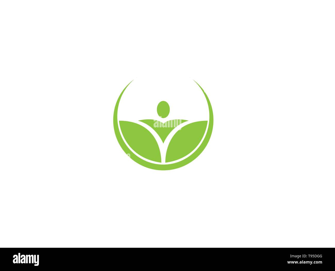 Persona in alto le mani in foglie in un cerchio, creative Yoga simbolo per logo design illustrazione Illustrazione Vettoriale