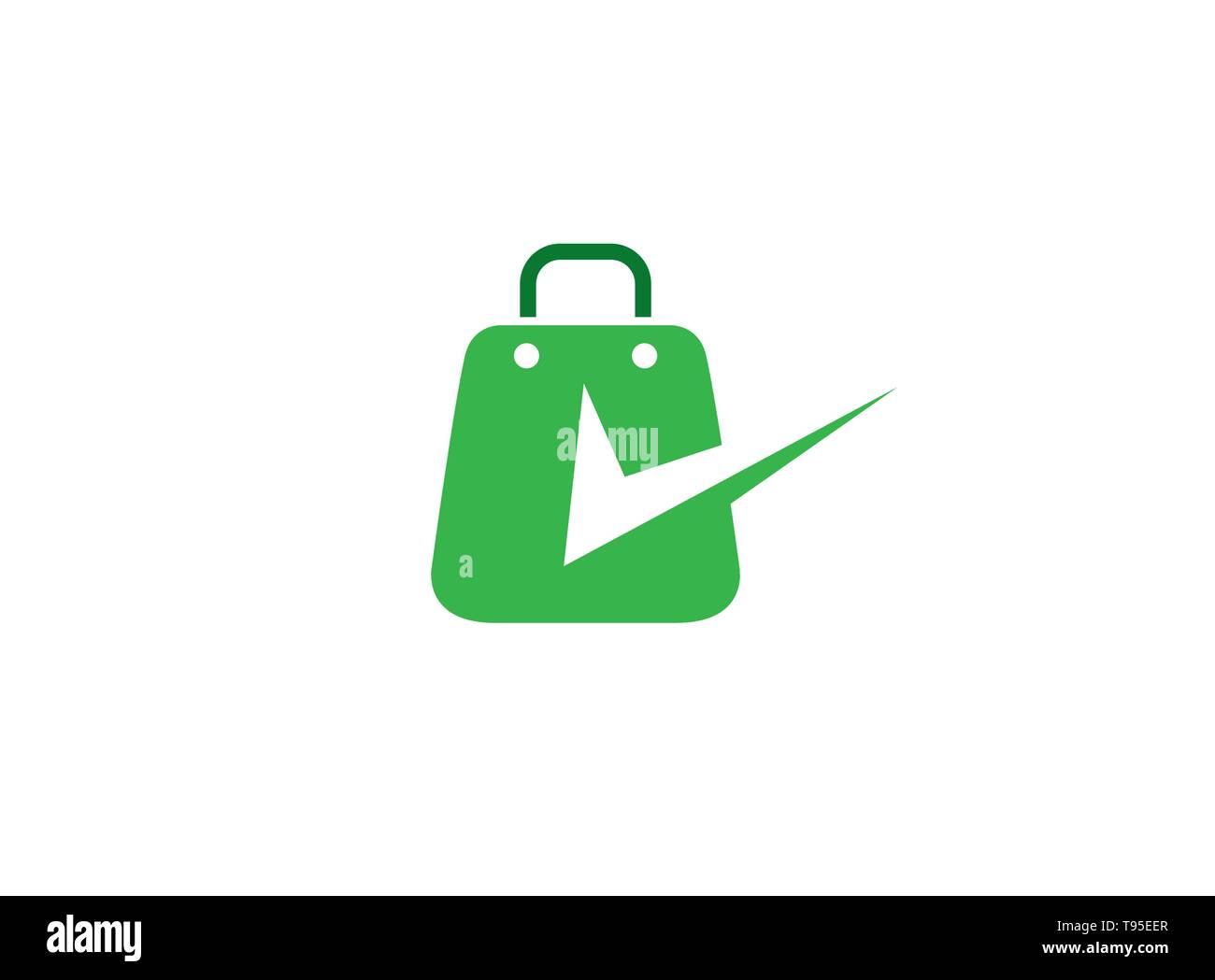 Borse portadocumenti una borsa per lo shopping con un segno di spunta logo disegno illustrazione Illustrazione Vettoriale