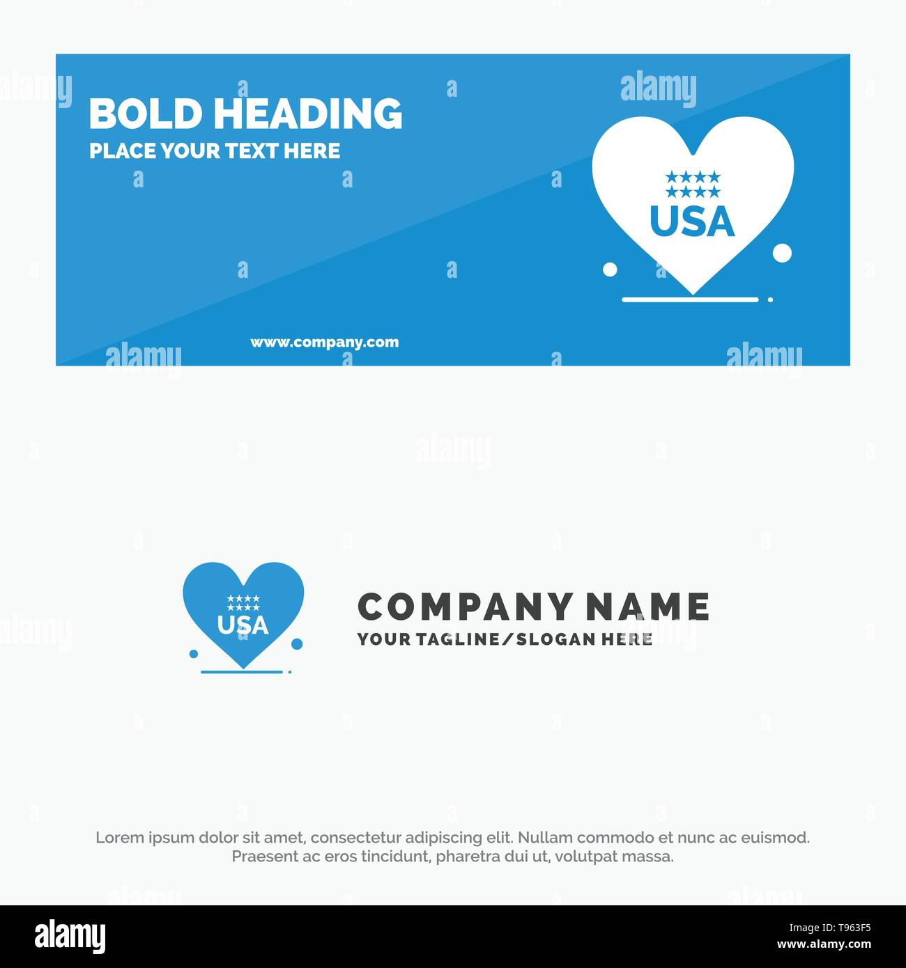 Cuore, amore, americano, Usa icona solido Sito web banner e logo aziendale modello Illustrazione Vettoriale