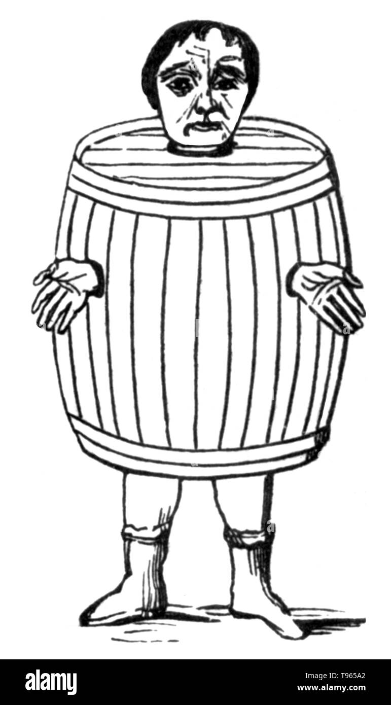 Un ubriacone il mantello era un tipo di gogna utilizzato in diverse giurisdizioni per punire i miscredenti. L'ubriaco il mantello è stata effettivamente una canna, nella parte superiore del quale è stato praticato un foro per la testa di passare attraverso. Due piccoli fori nei lati sono stati tagliati per le braccia. Una volta opportunamente vestito, miscreant veniva portata in processione attraverso la città, efficacemente messo alla gogna. Ubriachezza in primo luogo è stato compiuto un reato civile in Inghilterra dal case Ale Act 1551, o 'un atto per i detentori di Ale-case per essere vincolato da Recognizances'. Foto Stock