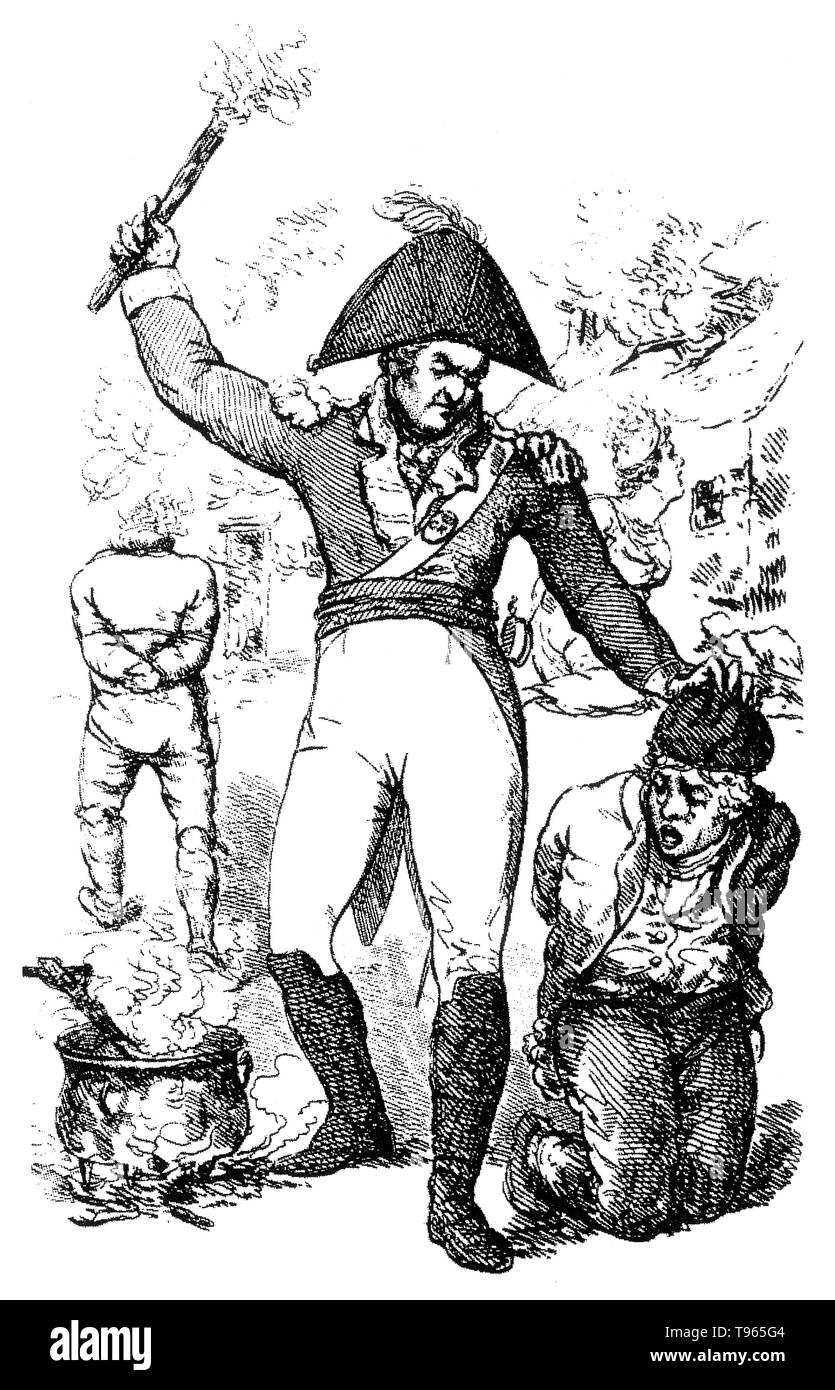 Pitchcapping era una forma di tortura utilizzato dai militari contro presunti ribelli irlandese durante il periodo del 1798 ribellione. Il processo di colata passo a caldo o tar, in un cono di carta a forma di cappuccio, che è stato costretto a salire su un legato sospetto di testa, lasciata raffreddare e poi rapidamente rimosso, portando con sé una porzione del sospetto della pelle e dei tessuti. Meno versioni elaborate macchiatura incluso un panno o un pezzo di carta con il passo e premendo sulla testa della vittima prescelta. Foto Stock