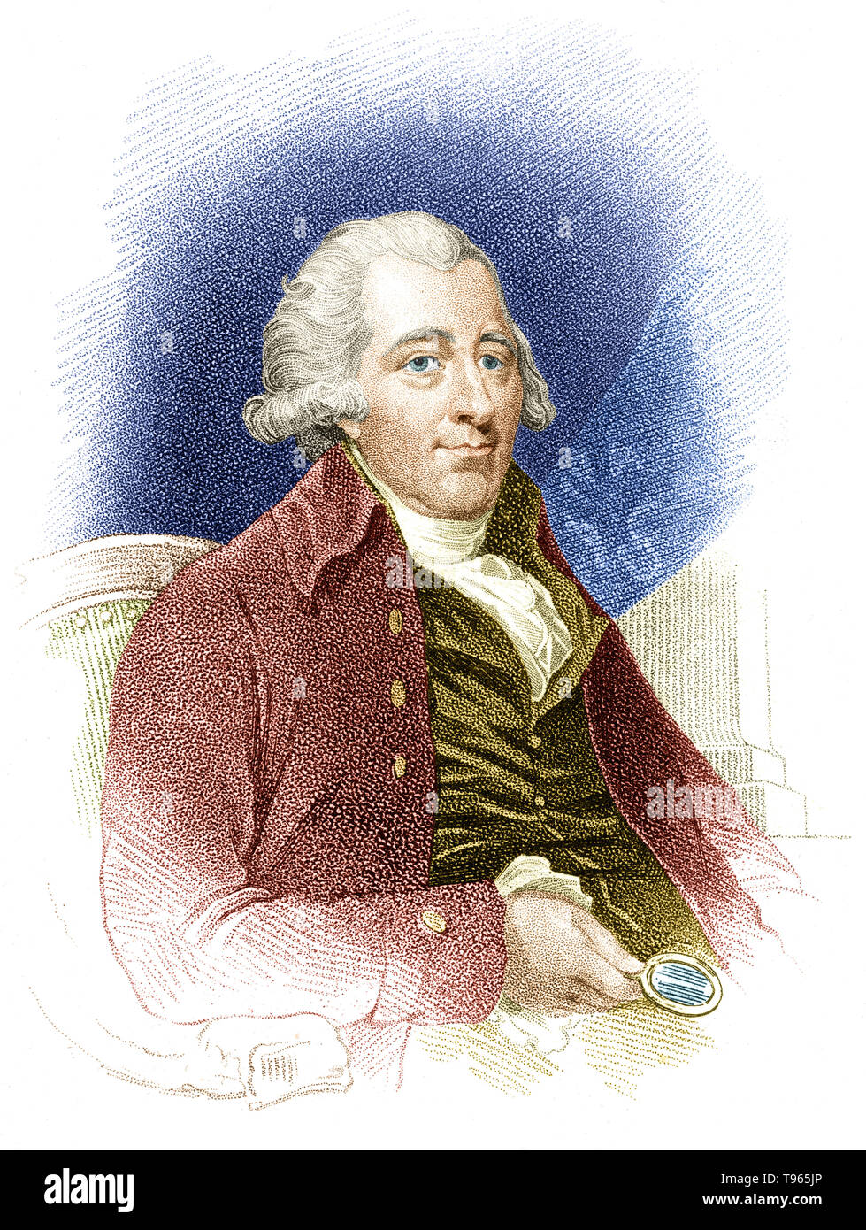 Matthew Boulton (3 settembre 1728 - 17 agosto 1809) era un produttore inglese e business partner di ingegnere scozzese James Watt. Egli era il figlio di un costruttore di Birmingham di piccoli prodotti in metallo che morì quando Boulton era 31. Ha gestito e ampliato il business ha adottato le tecniche più recenti e ramificato in lastra d'argento, ormolu e altre arti decorative. Foto Stock