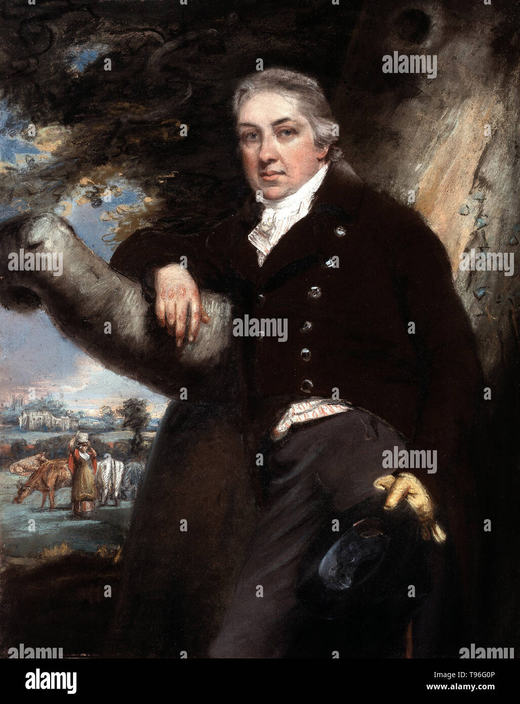 Edward Jenner (17 maggio 1749 - 26 gennaio 1823) era un medico inglese e scienziato che è stato il pioniere del vaiolo vaccino, il mondo il primo vaccino. Il suo lavoro è detto di avere salvato più vite il lavoro di tutti gli altri esseri umani. In Jenner, vaiolo uccise circa il dieci percento della popolazione con il numero alto come 20 percento nei paesi e nelle città dove infezione si è diffusa più facilmente. Pastel da John Raphael Smith non datato. Foto Stock