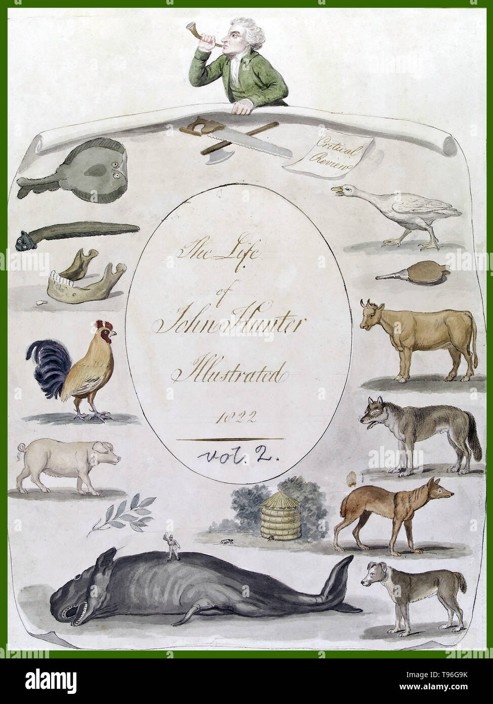 John Hunter (Febbraio 13, 1728 - 16 ottobre 1793) era un chirurgo scozzese. Egli è stato uno dei primi sostenitori di attenta osservazione, il metodo scientifico in medicina e un eccellente anatomista. Egli ha costruito una collezione di animali viventi cui scheletri e altri organi ha preparato come preparati anatomici. La sua morte in 1793 all'età di 65. Foto Stock