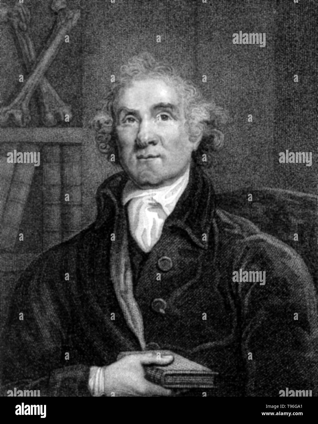 John Hunter (Febbraio 13, 1728 - 16 ottobre 1793) era un chirurgo scozzese. Egli è stato uno dei primi sostenitori di attenta osservazione, il metodo scientifico in medicina e un eccellente anatomista. Egli ha costruito una collezione di animali viventi cui scheletri e altri organi ha preparato come preparati anatomici. La sua morte in 1793 all'età di 65. Foto Stock
