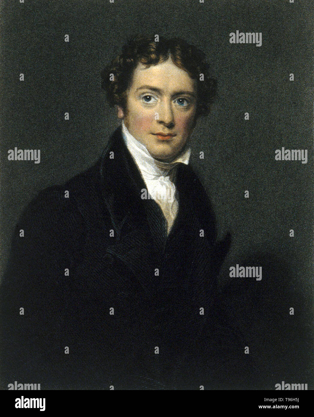 Michael Faraday (22 settembre 1791 - 25 agosto 1867) era un chimico e fisico inglese che hanno contribuito ai campi di elettromagnetismo ed elettrochimica. Faraday ha sperimentato con elettricità e magnetismo, proponendo che il magnetismo era una forza circolare. Egli è anche noto per la scoperta di magnetico di rotazione ottica, induzione elettromagnetica, inventare la dinamo, perfezionando il becco Bunsen, e formulazione della seconda legge di elettrolisi. Foto Stock