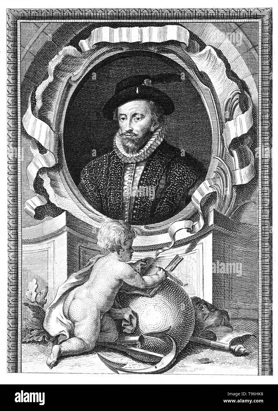 Walter Raleigh (1554 - 29 ottobre 1618) era un aristocratico inglese, scrittore, poeta, soldato, cortigiano, spy ed Esplora risorse. Egli è il più ricordato per la diffusione del tabacco in Inghilterra. Il suo piano nel 1584 per la colonizzazione del Nord America si è conclusa con un fallimento a Isola Roanoke, ma ha spianato la strada per la successiva colonie. Foto Stock