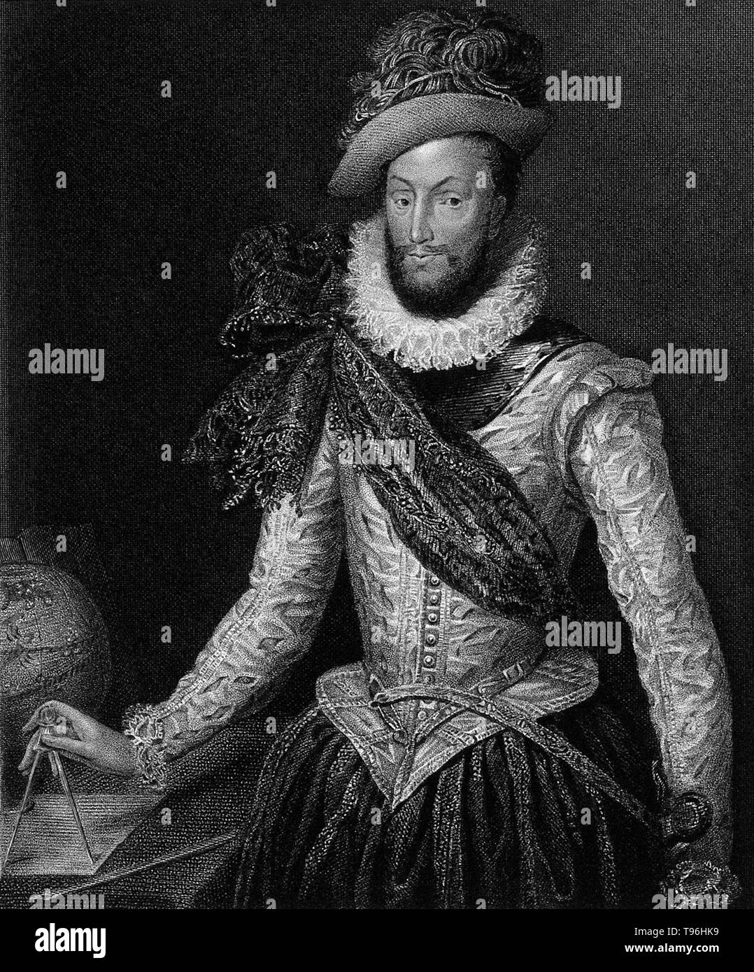 Walter Raleigh (1554 - ottobre 29,1618) era un aristocratico inglese, scrittore, poeta, soldato, cortigiano, spy ed Esplora risorse. Egli è il più ricordato per la diffusione del tabacco in Inghilterra. Il suo piano nel 1584 per la colonizzazione del Nord America si è conclusa con un fallimento a Isola Roanoke, ma ha spianato la strada per la successiva colonie. Foto Stock