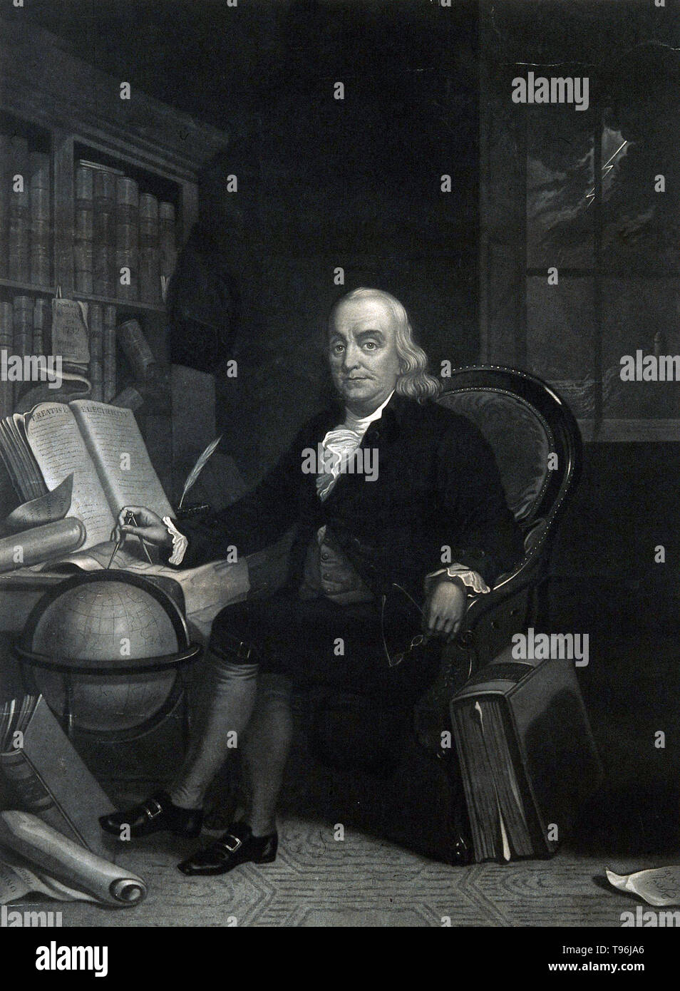 Benjamin Franklin (Gennaio 17, 1706 - Aprile 17, 1790) è stato uno dei padri fondatori degli Stati Uniti. Egli era un autore, una stampante, un teorico politico, politico, postmaster, scienziato, musicista, inventore, Satiro, attivista civica, statista e diplomatico. Come scienziato, egli è stato una figura importante nella American Illuminismo e la storia della fisica per le sue scoperte e le teorie in materia di elettricità. Foto Stock