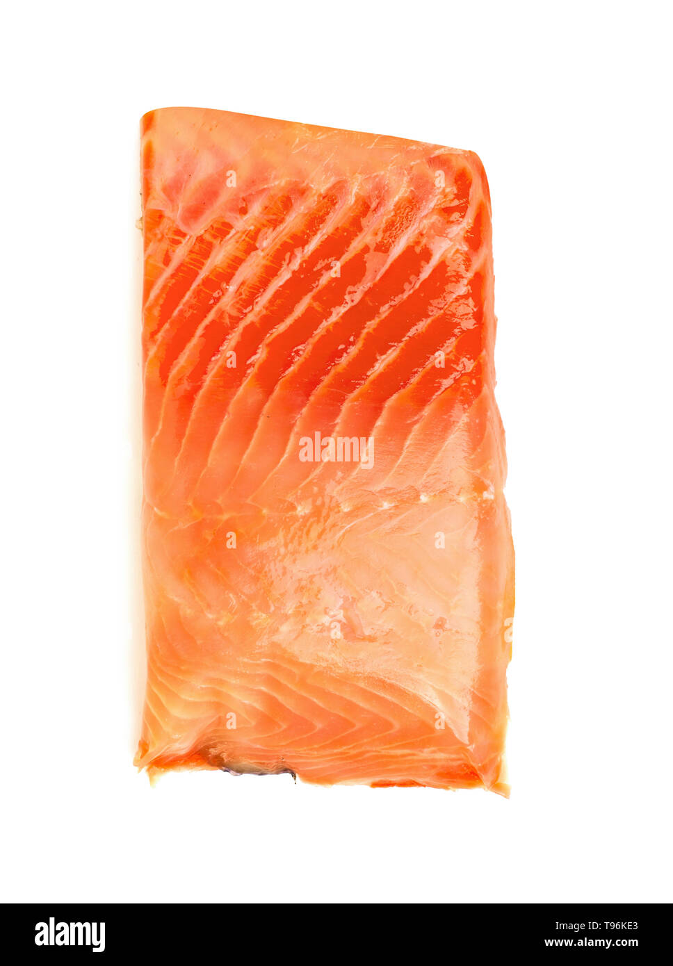 Soluzione salina di salmone pesce rosso steak isolato su uno sfondo bianco Foto Stock