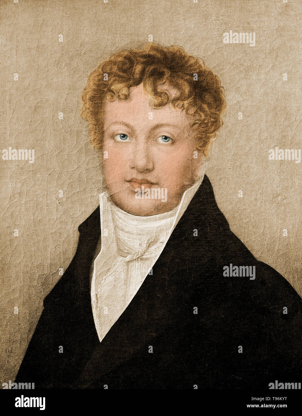 André Marie Ampère (Gennaio 20, 1775 - 10 giugno 1836) fisico francese, chimico e matematico. Ampère ha stabilito le relazioni tra elettricità e magnetismo e nello sviluppo della scienza dell'elettromagnetismo, o, come egli la chiamava, elettrodinamica classica. Nel 1820 ha dimostrato che i fili paralleli che trasportano correnti attrarre o respingere ogni altra, a seconda se le correnti sono nella stessa (attrazione) o in direzioni opposte (repulsione). Ciò di cui la fondazione di elettrodinamica classica. Foto Stock