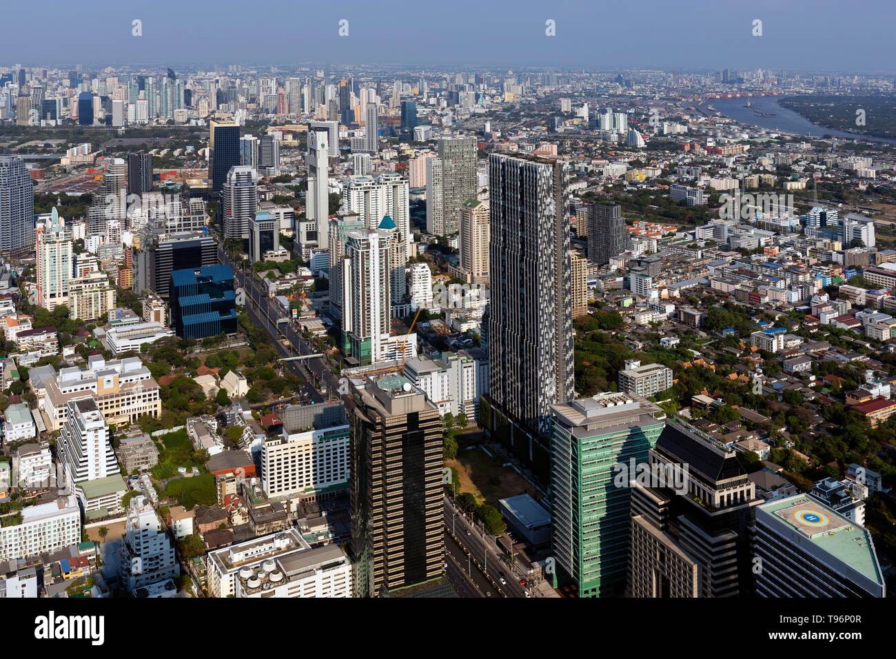 Vista da Maha Nakhon Tower, 314m, vista città, Klong Toei e Sathon distretto, Mahanakhon, Bang Rak distretto, Bangkok, Thailandia Foto Stock
