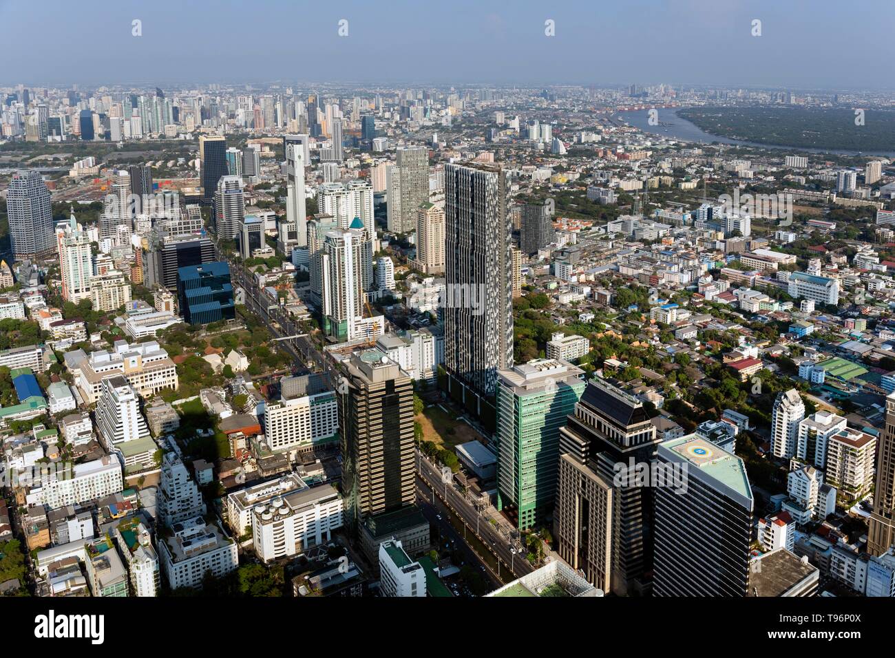 Vista da Maha Nakhon Tower, 314m, vista città, Klong Toei e Sathon distretto, Mahanakhon, Bang Rak distretto, Bangkok, Thailandia Foto Stock