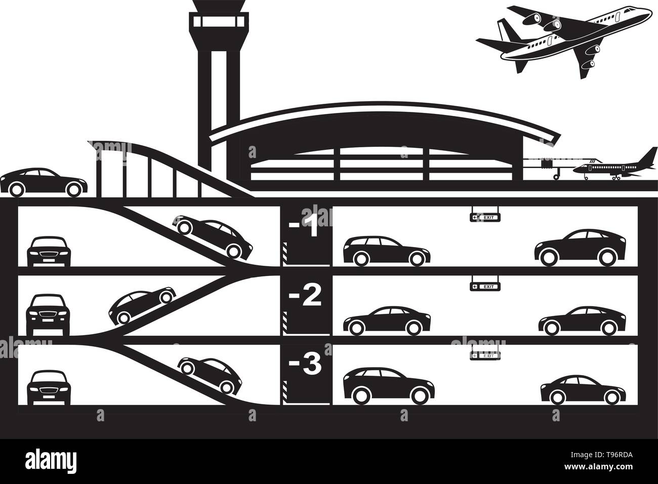 Parcheggio sotterraneo al aeroporto - illustrazione vettoriale Illustrazione Vettoriale