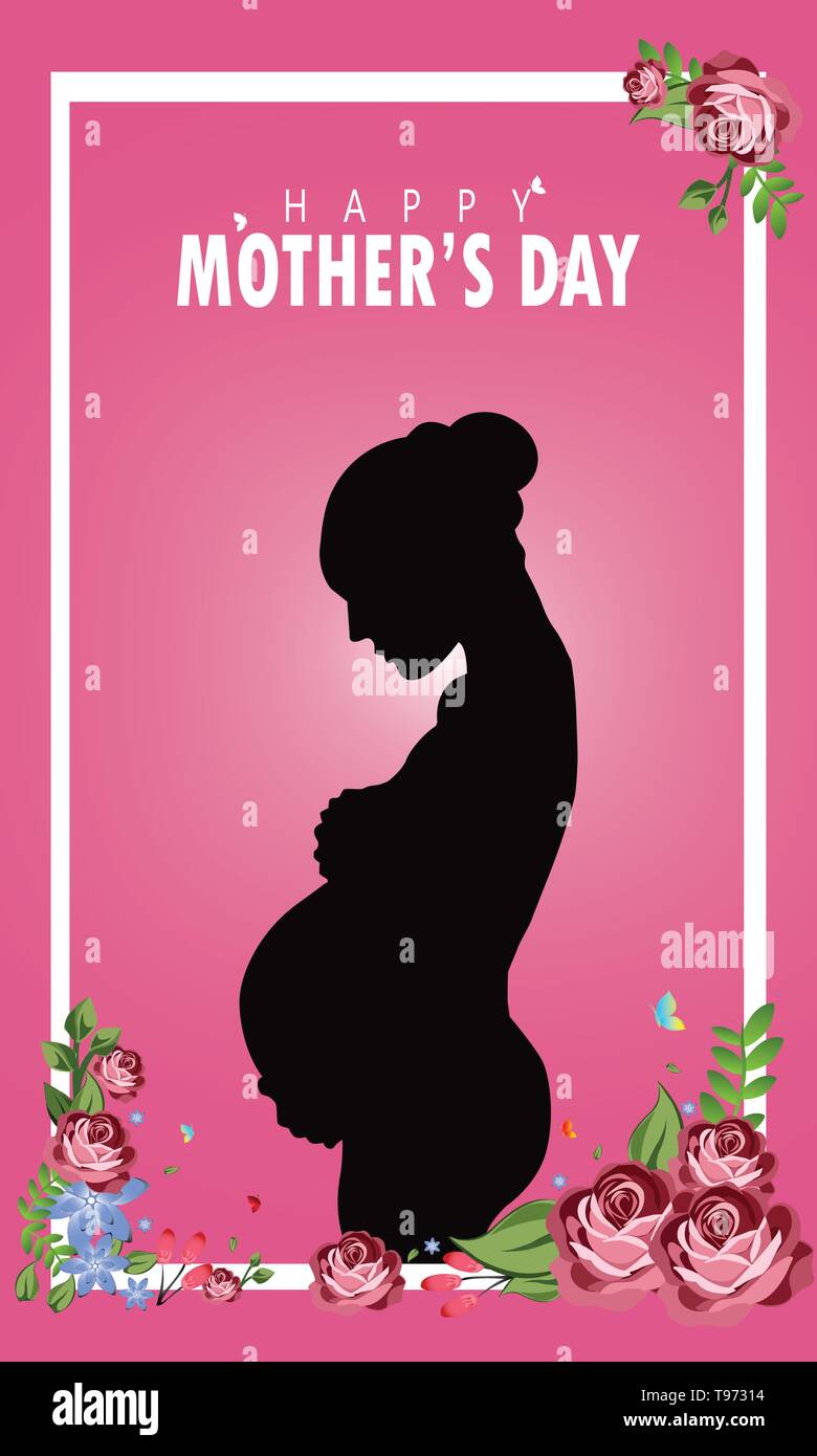 Felice Festa Della Mamma Biglietto Di Auguri Carta liata Flower Frame Con Donna In Stato Di Gravidanza Immagine E Vettoriale Alamy