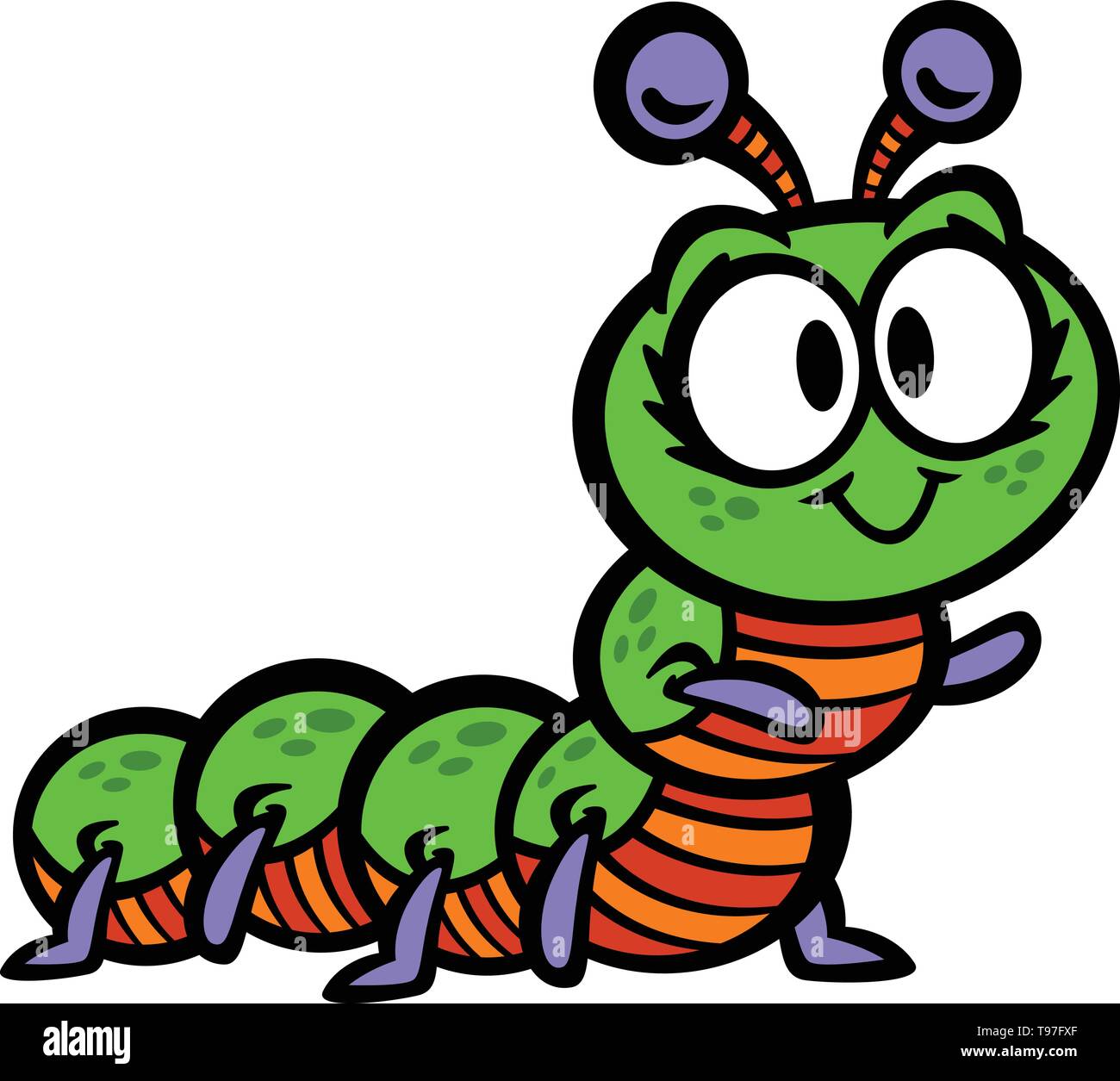 Carino strisciando Caterpillar Bug cartoon Illustrazione Vettoriale