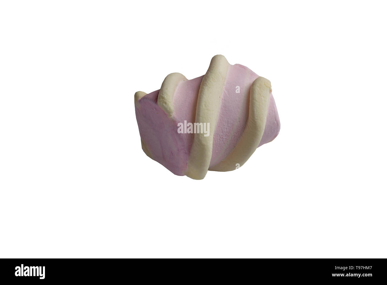 Isolamento, rosa marshmallows con luce gialla di ricci, puro sfondo bianco Foto Stock